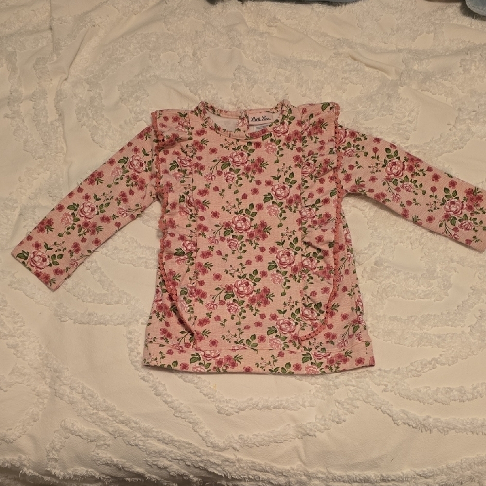 Little Lass Pink Floral Long Sleeve Top With Ruffles Size 6X (Girl) (#9)
